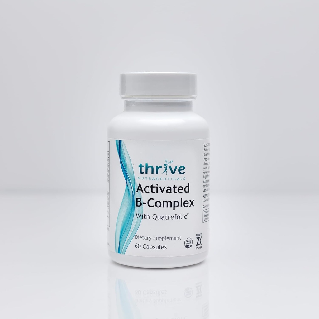 Thrive Nutraceuticals Aktivert B-kompleks med Quatrefolic - 60 Non-GMO kapsler - Kosher Diett Supplement for optimal helse - Gratis Yeast & Gluten, støtter energi og kognitiv funksjon