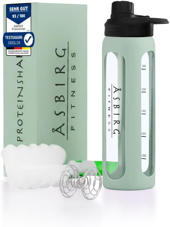 2.0 Fitness | Protein Shaker laget av glass | Protein Shaker | Drikkeflaske | med Spiral Ball | 24 oz (Limmal Green)