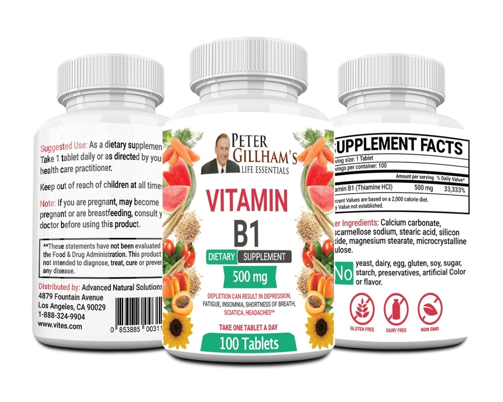 Peter's Choice B1 tabletter kosttilskudd (B1 500mg, 100 tabletter)