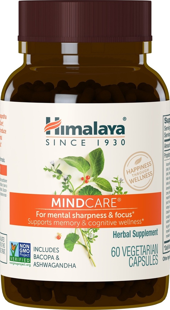 Himalaya MindCare - Nootropic Herbal Brain Kosttilskudd for minne og fokus - Vegansk, ikke-GMO, Glutenfri, 1170 mg, 60 Kapsler