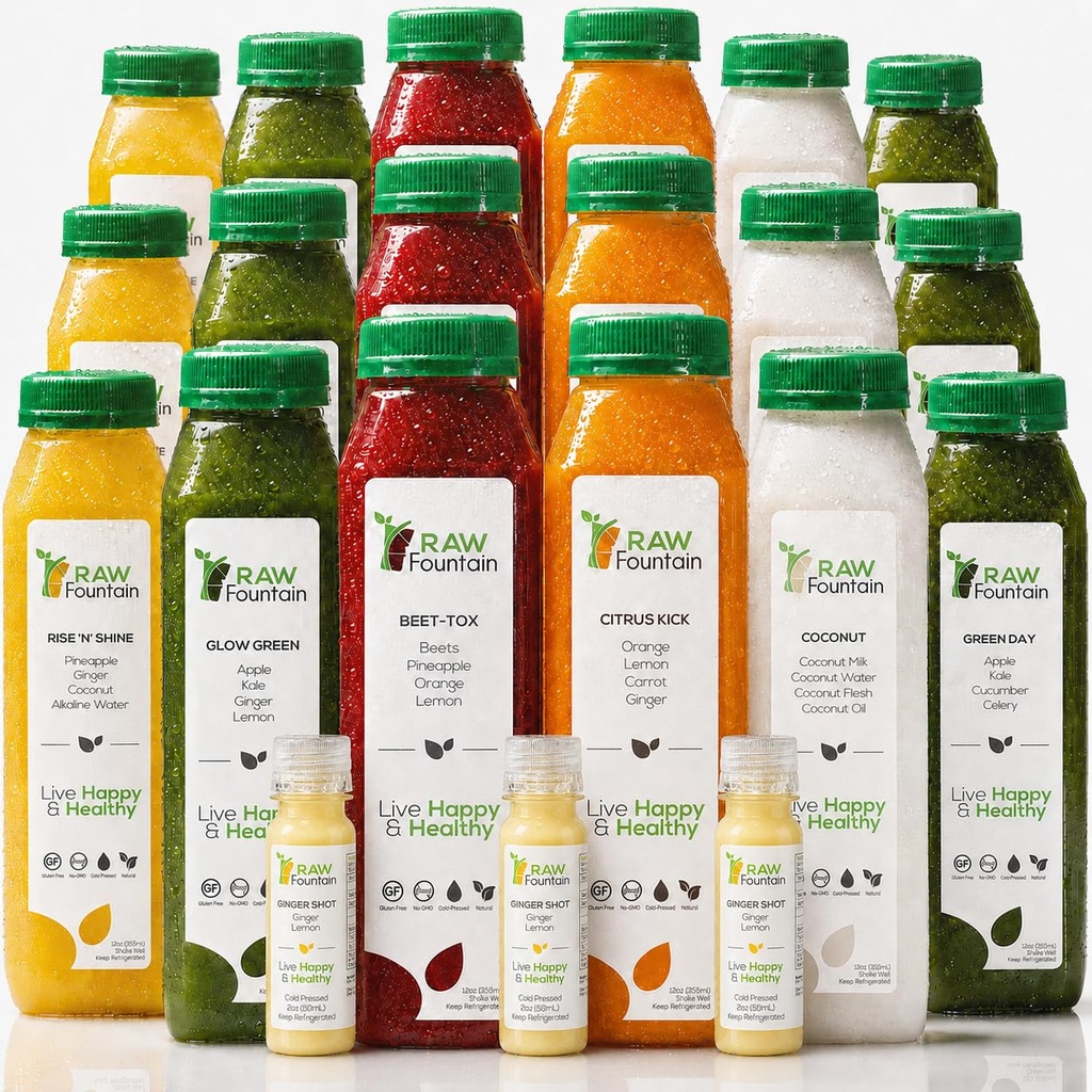 3 dagers juice rensing av rå fonten, alle naturlige rå detox rensing, juice for kroppshvile, kalde presset juice rask, flott måte å hoppe i gang en sunnere diett, 18 flasker 12oz, 3 Ginger Shots