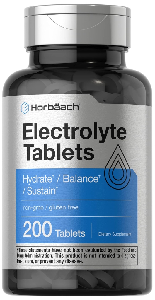 Horbäach Electrolyte Tabletter | 200 greve | Vegetarisk | Keto-vennlig | Ikke-GMO, og Glutenfri Hydration Supplement