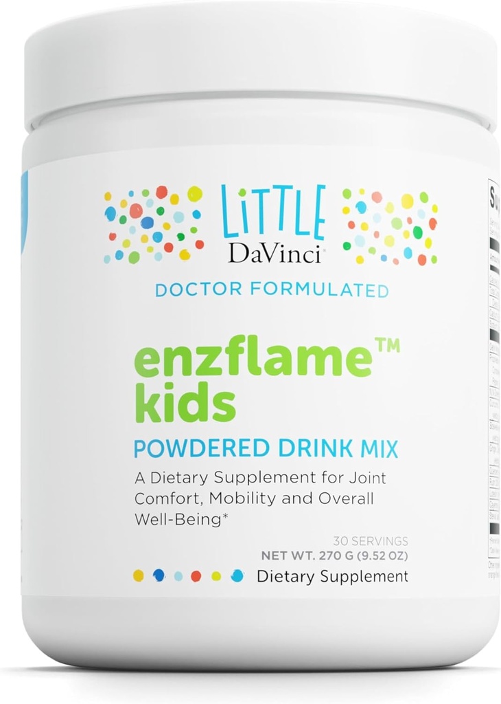 Små DaVinci Enzflame Kids - pulverdrikkblanding Supplement for å støtte muskel og felles komfort, mobilitet og immunhelse * - Med kalsium, natrium, enzymer, DMG, og mer - Orange Flavor - 30 Services