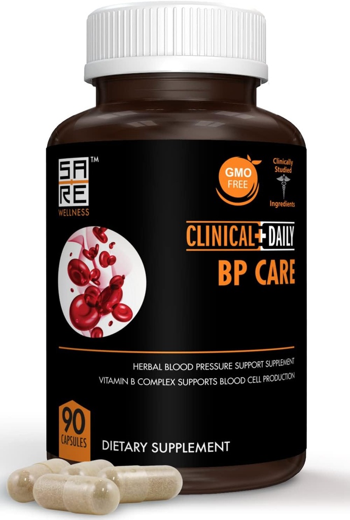 Clinical Daily BP Care - Ikke GMO Kosttilskudd. Hawthorne Berry BP Optimizer. Folinsyre, Niacin, hvitløk, Uva Ursi, Buchu, Hibiscus, vitaminer B6 B12, C. 90 ct