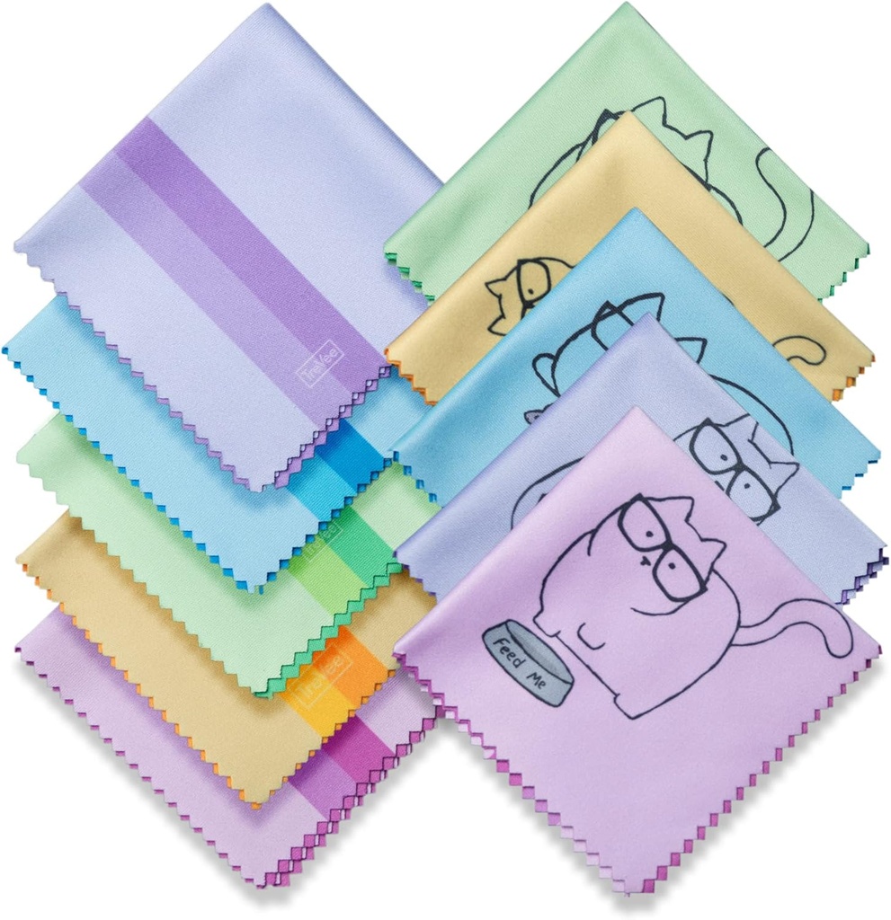 10 Pack Søt Kitty Cat Design flerfarget mikrofiber rengjøring klotter for rengjøring briller linser solbriller og mobiltelefon vakkert designer farger blå rosa gult lilla grønn klor tørker