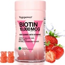 Hårvekst Gummier med Biotin 10 000mcg - Vegansk hårvitaminer Gummy for Yor Sunt hår, hud og negler, tilsatt B-kompleks, vitamin D, vitamin A & Zinc - hårtilskudd for kvinner menn (60, jordbær)