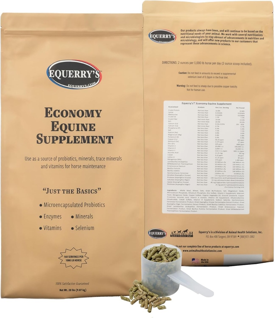 Equerry's Economy Equine Supplement - Hesteprobiotika | Supplement for hester | Hestevitaminer og mineraler Supplement med enzymer og selen,20lb