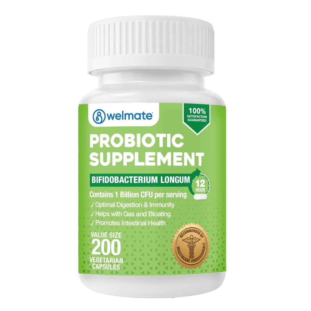 WELMATE Bifidobacterium - Probiotic Supplement - Støtter Gut helse - Immunstøtte - Digestive Enzymer - Glutenfri - Vegan - Menn og kvinner Probiotika - Verdistørrelse - 200 Teller