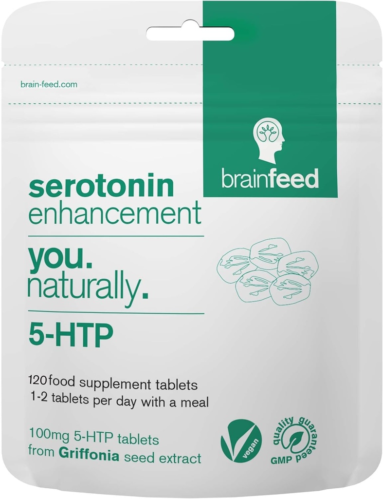 Serotonin Supplements (120) | 1-a-dag serotonin Mood Support | 5HTP 100mg per tablett fra Griffonia Seed Extract | Naturlig serotonin Booster | 3 måneders forsyning