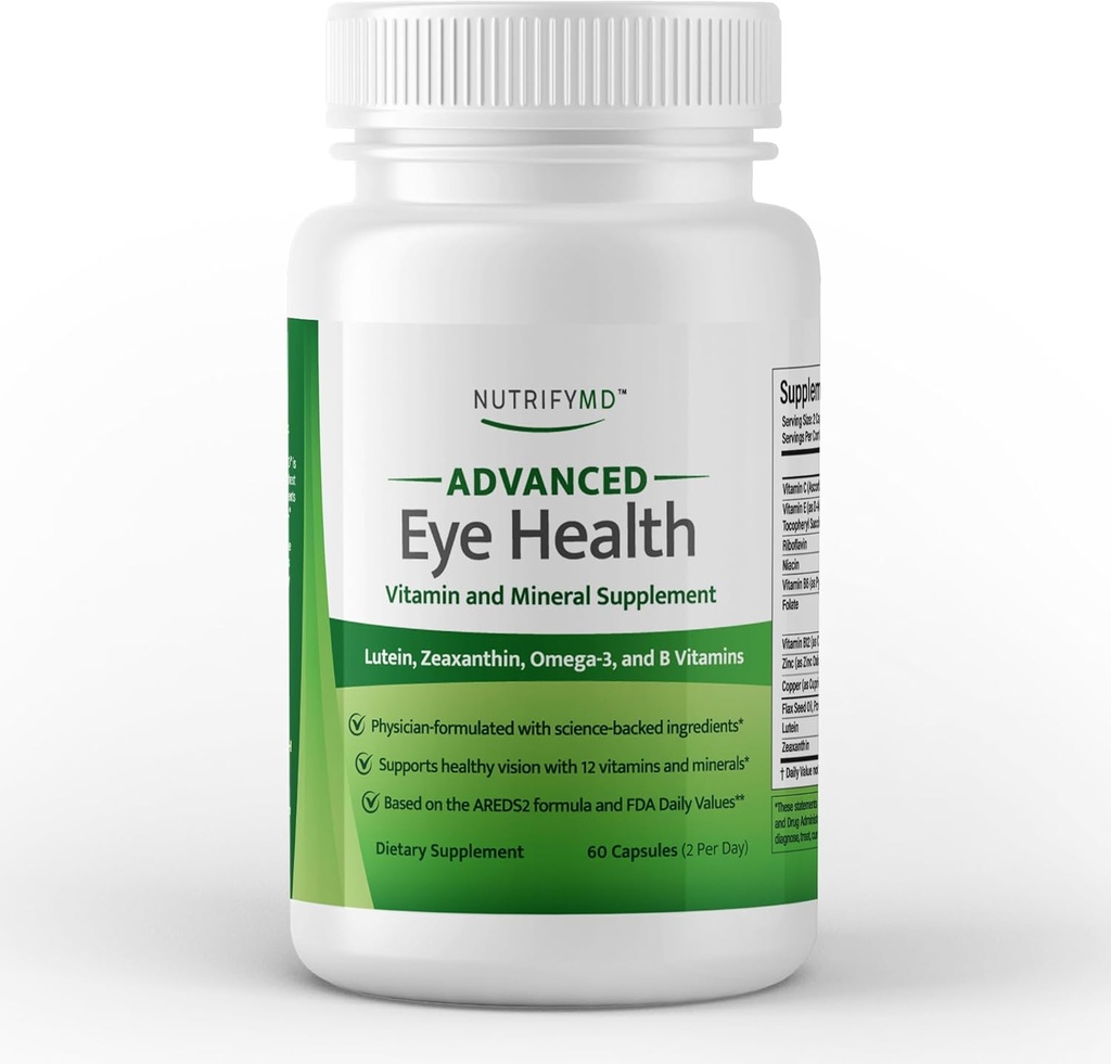 Advanced Eye Health Vitamin og Mineral Supplement med Lutein, Zeaxanthin, Omega-3 og B vitaminer - 60 kapsler