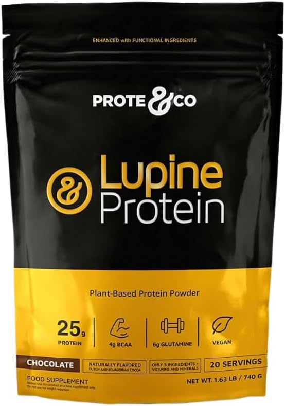 Prote&Co Lupin Protein - 24g Vegan Plant Basert Protein pulver. Ikke GMO, Nei Lagt Sukker, Laktosefri, Glutenfri, Soya Gratis. 20 Serveringer - Sjokolade