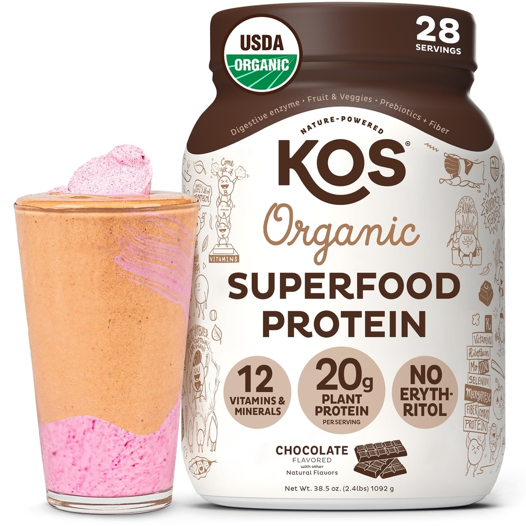 KOS Vegansk Protein Powder Erytritol Gratis, Sjokolade - Organic Pea Protein Blend, Plant Basert Superfood rik på vitaminer og mineraler - Keto, Dairy Free - Måltid erstatning for kvinner og menn, 28 Serveringer