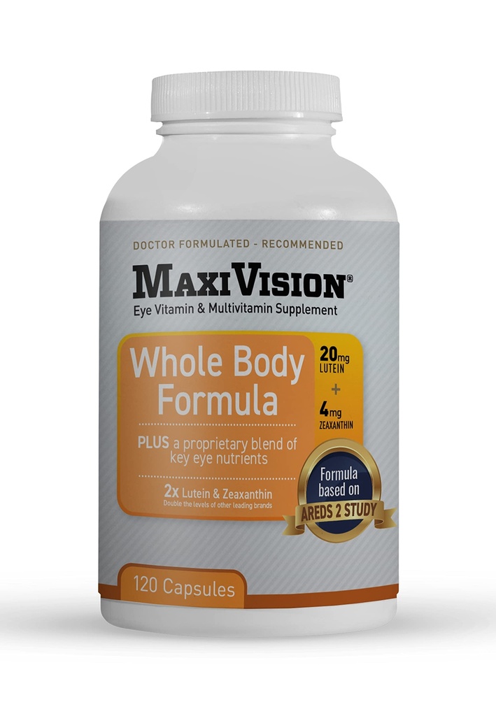 MaxiVision® ARDS 2 Hele kroppen formel - ARDS 2 Øyevitaminer m/Lutein og Zeaxanthin - for Macular Support - Øyetilskudd for Eye Strain - 120 Kapsler Telling, 1 flaske