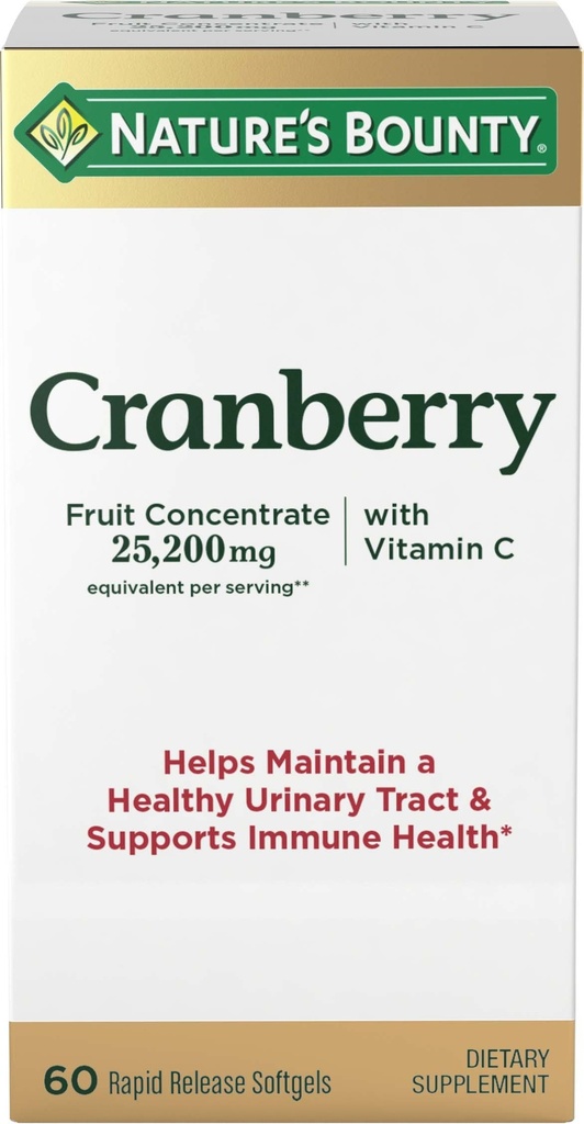 Naturens Bounty Cranberry Dietary Supplement, støtter urinveien Tract and Immune Health, Softgels, 25,200 Mg, 60 Ct
