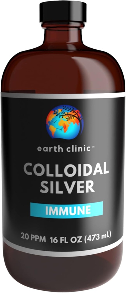 Jordklinikken ® kolloidalt sølv 20 PPM, 16oz (473 ml), stor Amber glassflaske - immunstøtte