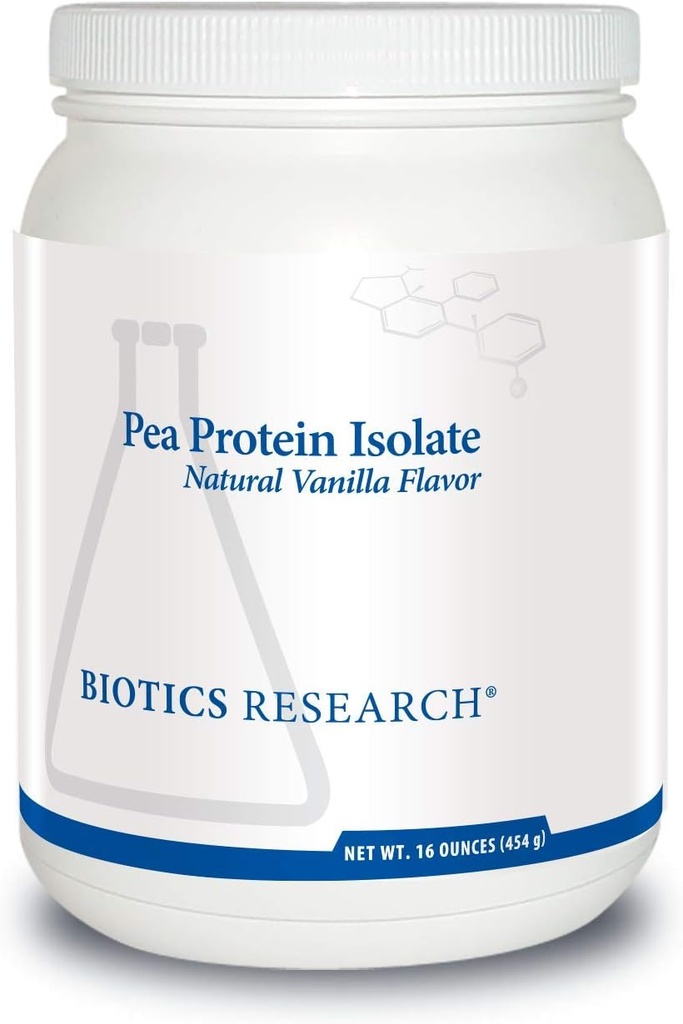 Biotikk forskning Pea Protein Isolere Naturlig Vanilla Flavored, Blander enkelt med vann eller juice, Premium Pea Protein, 21 gram Clean Protein per servering 16 Ounces