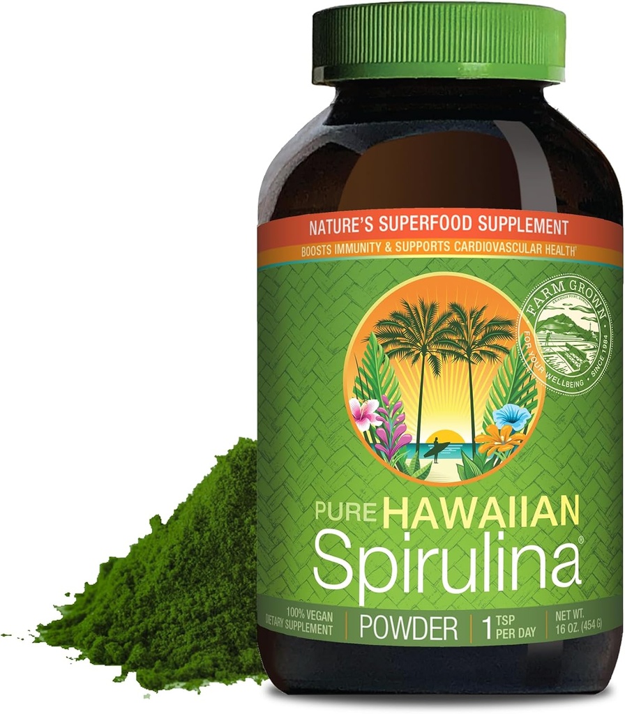 Nutrex Hawaii, ren hawaiisk spirulina pulver, vegansk, støtter immunsystem, hjerte, celler og energi, 16 Ounce