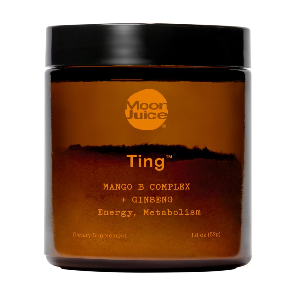 Måne Juice - Ting Mango vitamin B-kompleks + Ginseng Supplement - Jar (25 Services) - Koffeinfri energi, metabolisme og humør - organisk tulsi & Guava - 3rd Party Testet - Vegan & ikke GMO - 1,7oz