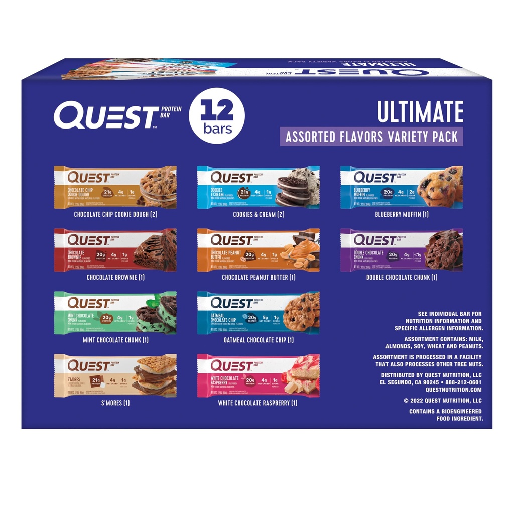 Quest Nutrition Ultimate Variety Pack Protein Barer, Høyt protein, Lavt karbohydrat, Glutenfri, Ketovennlig, 12 greve
