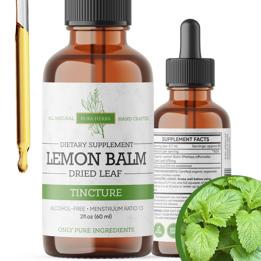 Lemon Balm Tinktur – alkohol-fri | Melissa Officinalis flytende ekstrakt | Naturlig beroligende og søvn støtte | Herbal Stress Relief – 2 oz