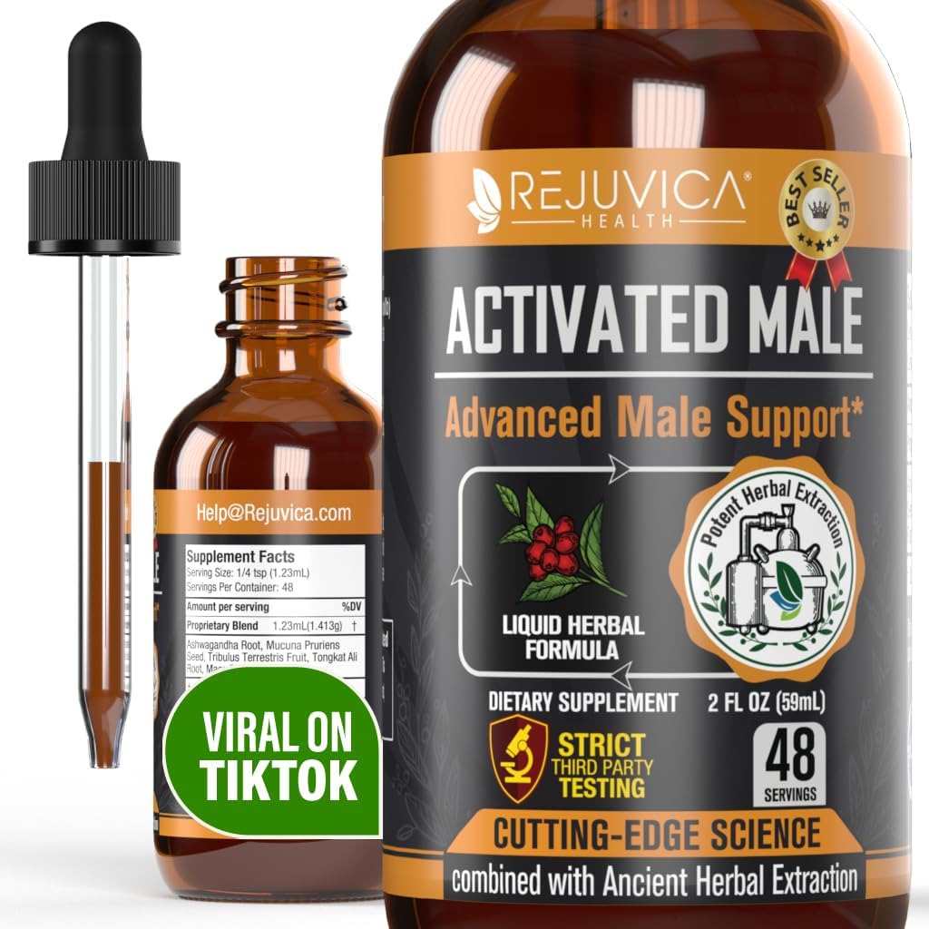 Rejuvica Health Aktivert Mann - Avansert mannlig libido støtte Tinktur - Forbedret flytende levering for bedre absorpsjon - Ashwagandha, Mucuna, Tongkat Ali, Tribulus og mer!