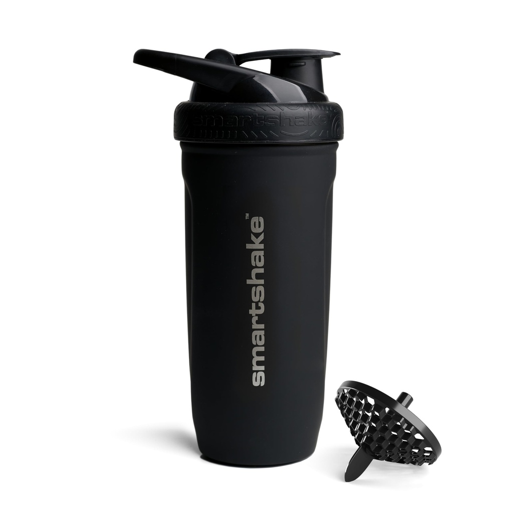 Smartshake Reforce rustfritt stål Protein Shaker Flaske - Ikke-isolert Unisex Gym Flaske | Metal Shaker flasker - 900 ml | 30 oz - Leakproof Skrue-på Lid - DEHP & BPA Gratis (svart)