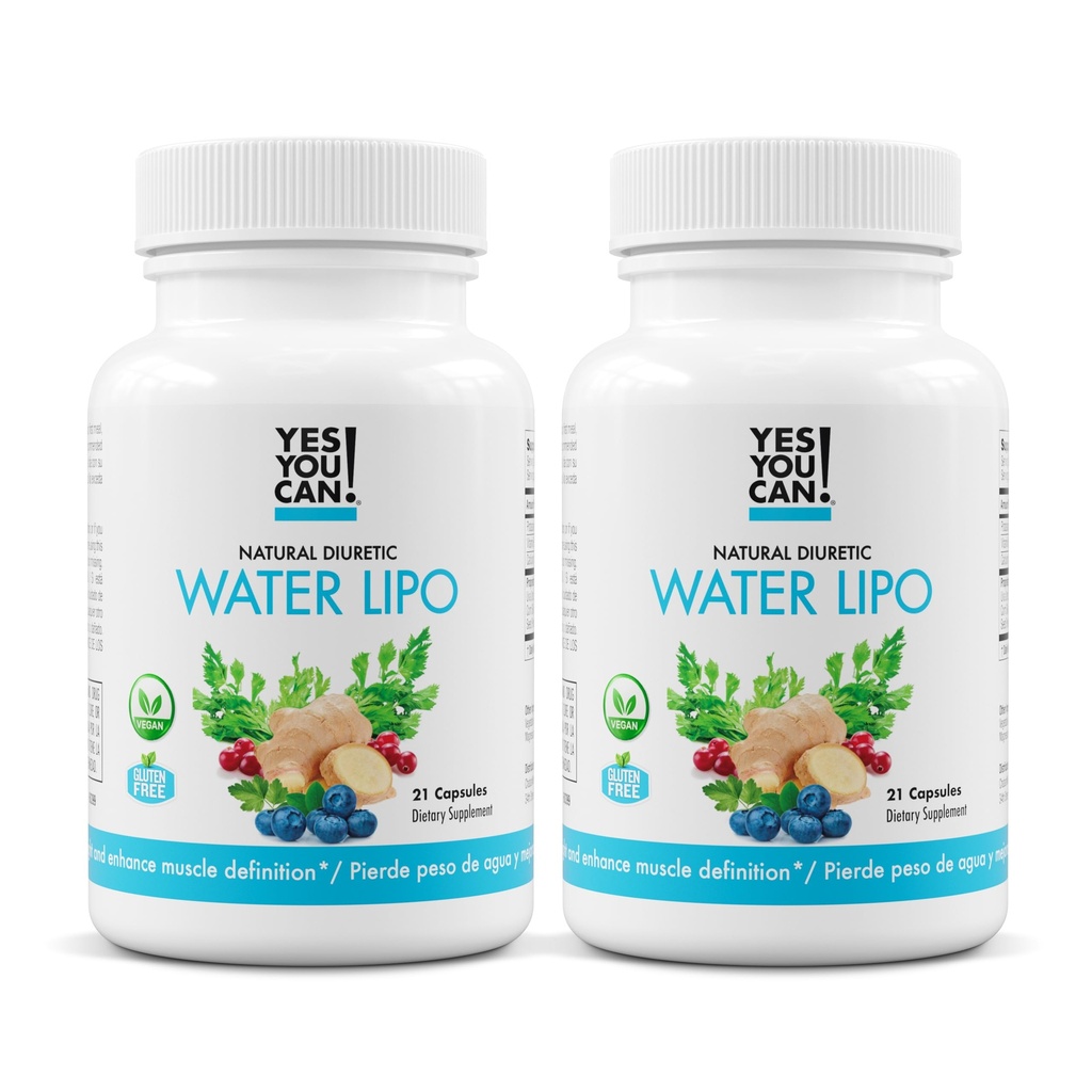 Ja du kan! Naturlig vann lipo piller - Diuretisk rensing med elektrolytter og vitaminer - Hjelper med vanntetthet - Glutenfri, 21 kapsler per flaske (2 pakke)