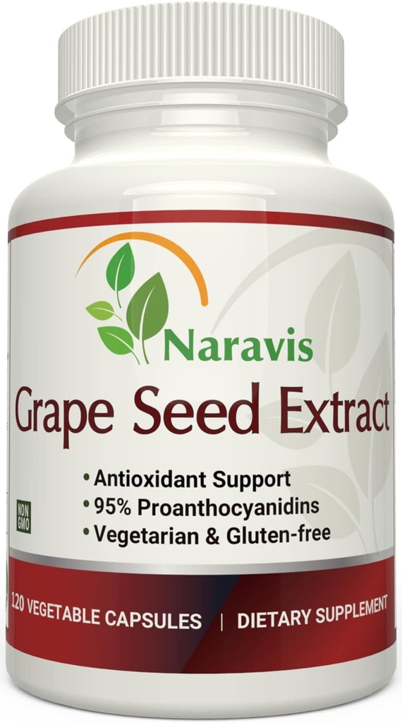 Naravis Grape Seed Extract 400mg - 120 Vegetariske kapsler med 95% Proanthocyanidins - Naturlig ikke-GMO Antioksidant Supplement - Grapefrø Ekstrakt Kapsler for optimal antioksidant støtte