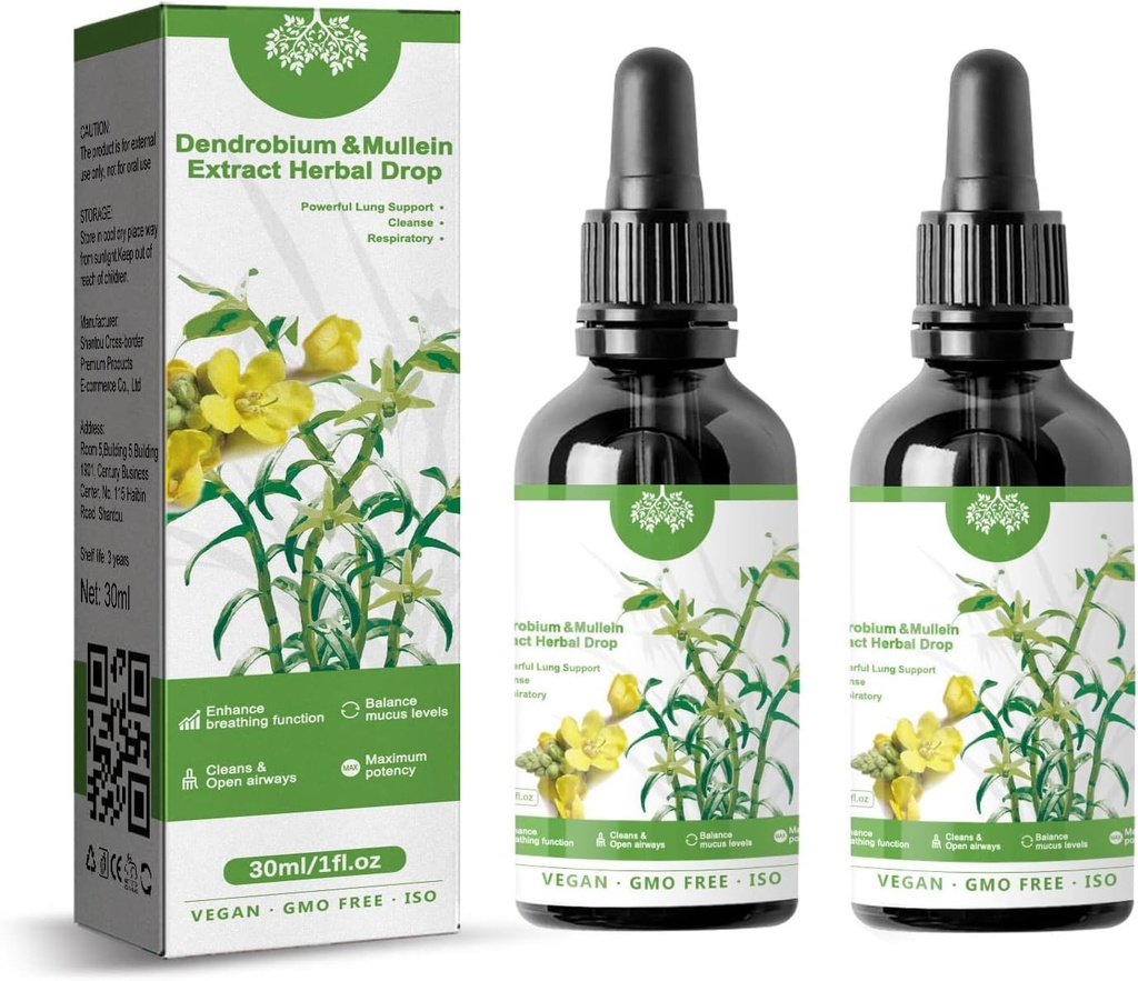 Dendrobium & Mullein ekstrakt Herbal Drops Kraftig Lung Støtte, Dendrobium & Mullein ekstrakt Herbal Drops, Herbal Care Essence(2pcs)