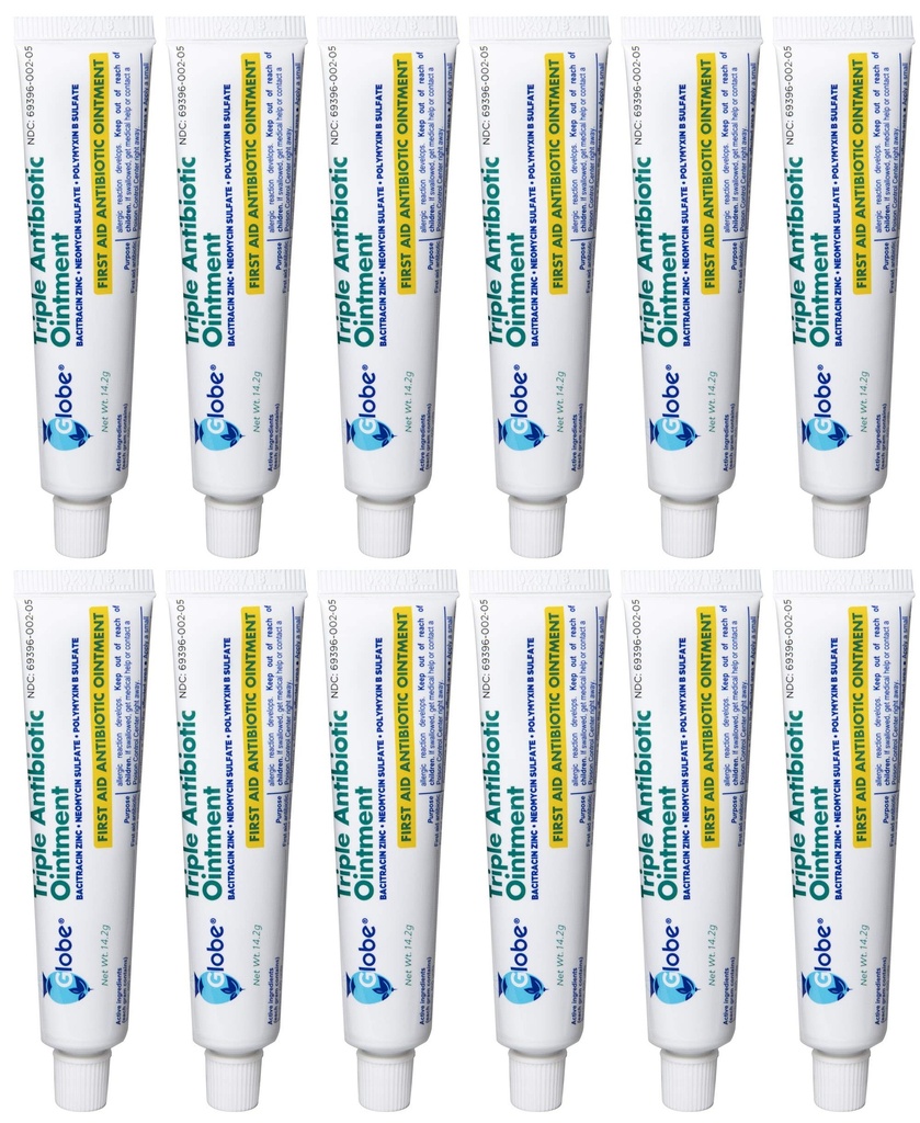 Globe (12 Pack) Triple Antibiotic First Aid Ointment 1 oz, First Aid Antibiotic Ointment, 24-timers infeksjonsbeskyttelse, sårbehandling for mindre Scrapes, Burns og Cuts