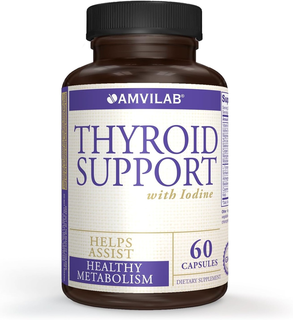 Thyroid støtte med jodin, vitamin B12 og 12 andre essensielle ingredienser - sunn Thyroid, lykkelig liv. Revitalisere metabolisme, energi og kognitiv helse. 60 Kapsler