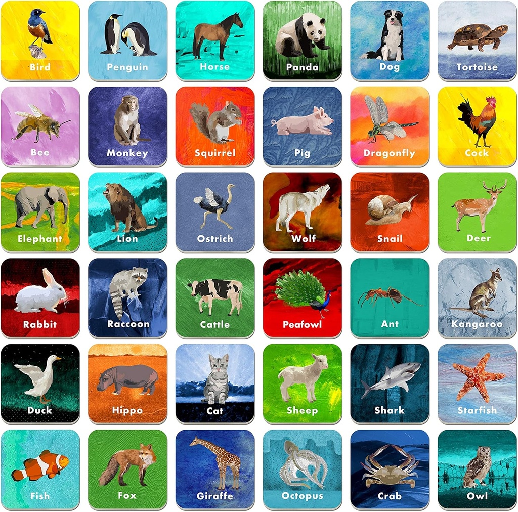 Hebayy 36 Pair Animal Matching Spill Flash Cards Erasable (hver tiltak 2\" X 2\")