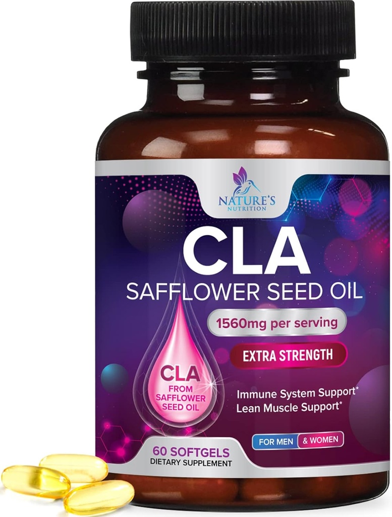 CLA Supplement, konjugert Linoleic Acid 1560mg - Ekstra styrke CLA Supplement piller - støtte Kroppssammensetning, Lean Muscle Tone, & energi - Saflower Capsules, Glutenfri, Ikke-GMO - 60 Softgels
