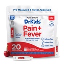 Dr. Kids Barns smerte og feber medisin - Acetaminophen for barn i alderen 2-11 år, Formålt enkeltbruksglass for hodepine, Sore Throat, kald og influensa, Cherry Flavor, 20 tall (pakke med 1)