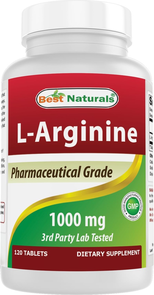 (Ny forbedret formel) Beste Naturals L-arginin 1000 mg 120 tabletter - Farmasøytisk Grade L Arginin Supplement fremmer nitric oksidsyntese
