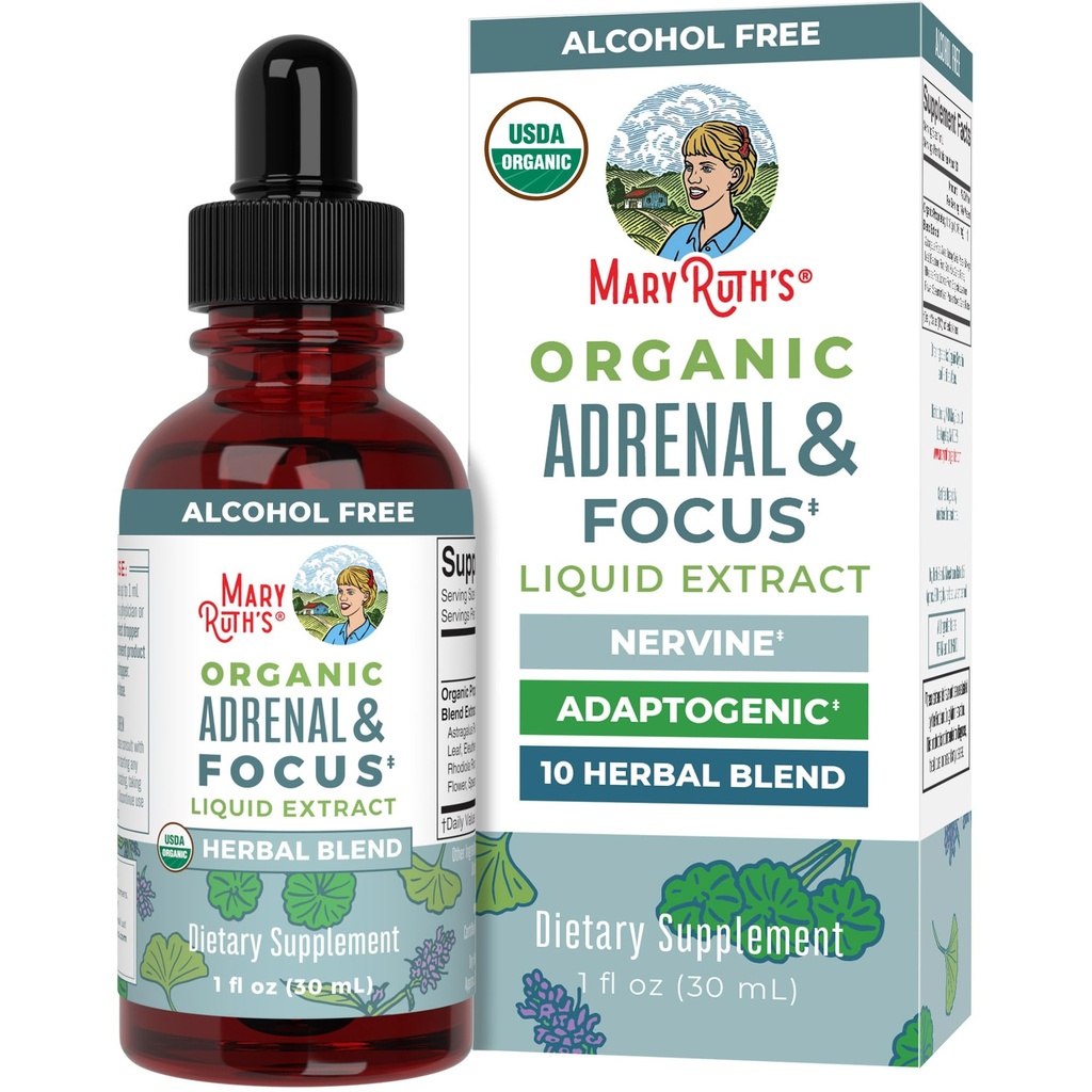 MaryRuth Organics - USDA Organic Brain Nootropic Supplement for voksne med Ginkgo Biloba & Astragalus | Focus & Adrenal Support | Brain & Memory Drops | Vegansk | Ikke-GMO | Glutenfri | 30 Services
