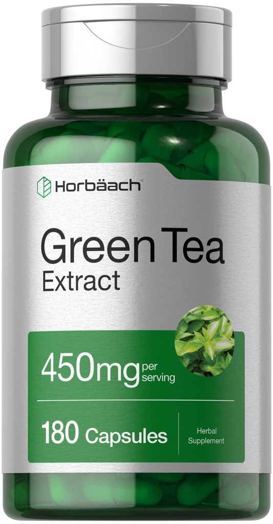 Horbäach Grønn Te Ekstrakt Kapsler 450mg | 180 greve | Herbal Supplement | Ikke-GMO og Glutenfri