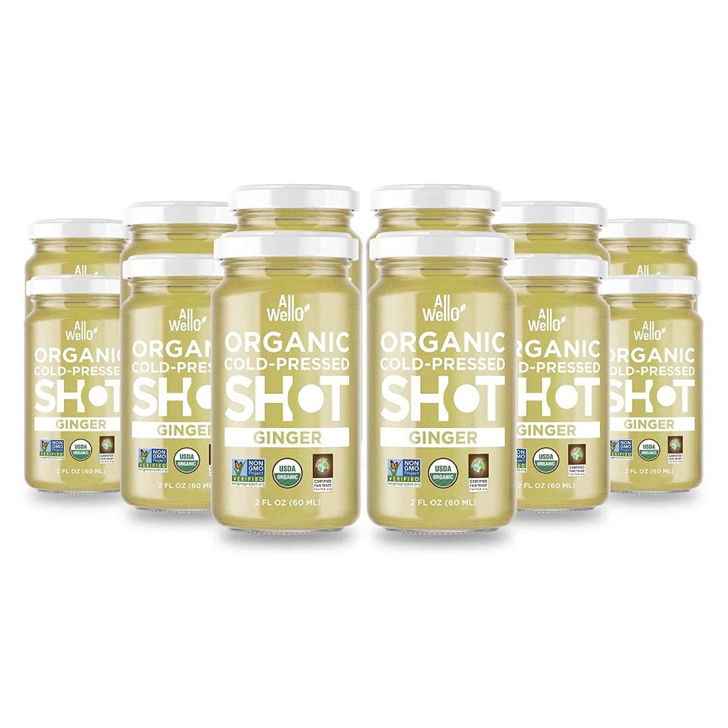 ALLEWELLO Cold-Pressed Ginger Shot, 60 ml, USDA Organic Immune Booster med Natu-RAL 12 enheter per tilfelle (12 Pack)
