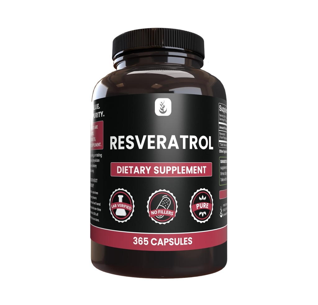 PURE ORIGINAL INGREDIENTS Resveratrol, (365 kapsler) Ingen magnesium eller ris fyllstoffer, alltid ren, Lab verifisert