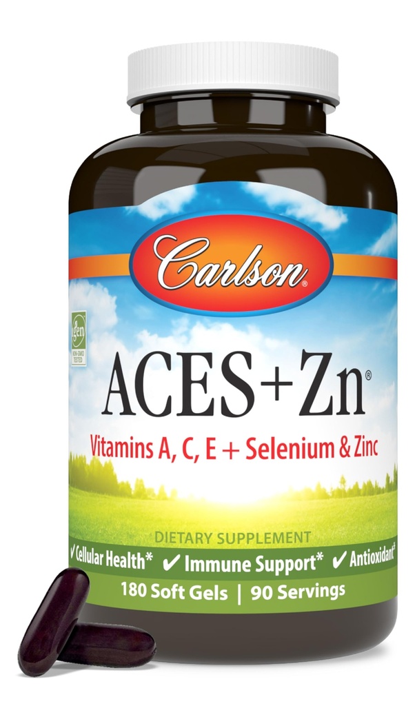 Carlson - ACES + Zn, vitaminer A, C, E + Selenium & Sink, Cellular Health & Immune Support, Antioksidant, 180 Softgels