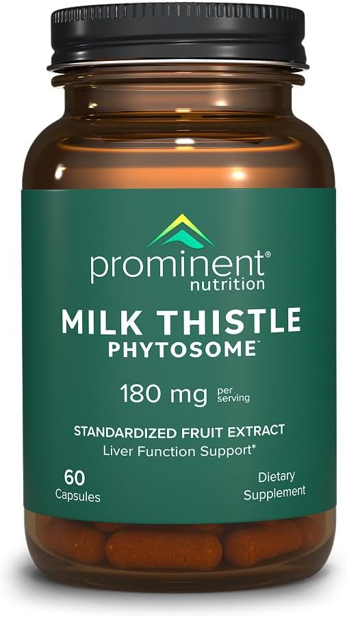Prominent ernæringsmelk Thistle Phytosom, klinisk undersøkt silifos melk Thistle ekstrakt for leverfunksjon, Detox og rengjøringsstøtte, standardisert til 29% Sylibin, 180 mg, 60 kapsler -1 pakke