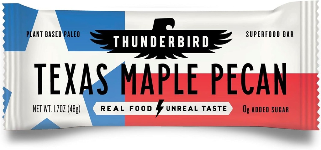 Thunderbird Bars Energi Snack, Glutenfri med protein, sunn ekte mat, Vegansk Paleo Non-GMO, Ingen lagt til sukker, Texas lønn Pecan Flavor (12 greve, 1.7 oz. Barer)