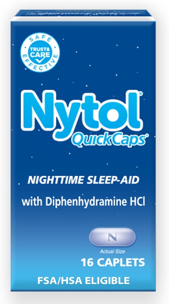 Nytol Quick Caps Natttids søvnhjelp, hjelper deg å falle i søvn raskt, 16 caplets