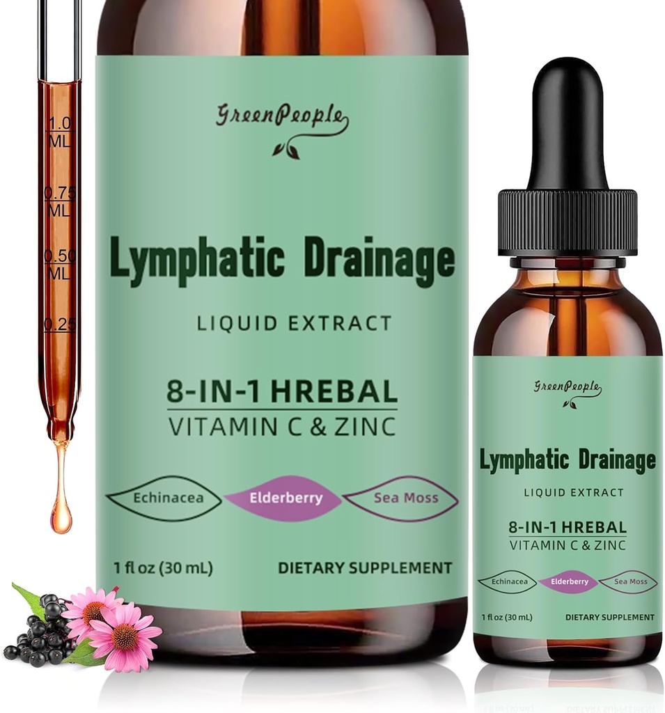 GREENPEOPLE Lymphatic Drainage Drops - 10-i-1 Lymphatic Cleans Supplement w/Echinacea, Cleavers & Burdock Root - Immunstøtte, Cleanse & Detox - Avansert absorpsjon, ikke-GMO (1 fl oz, 2 Pack)