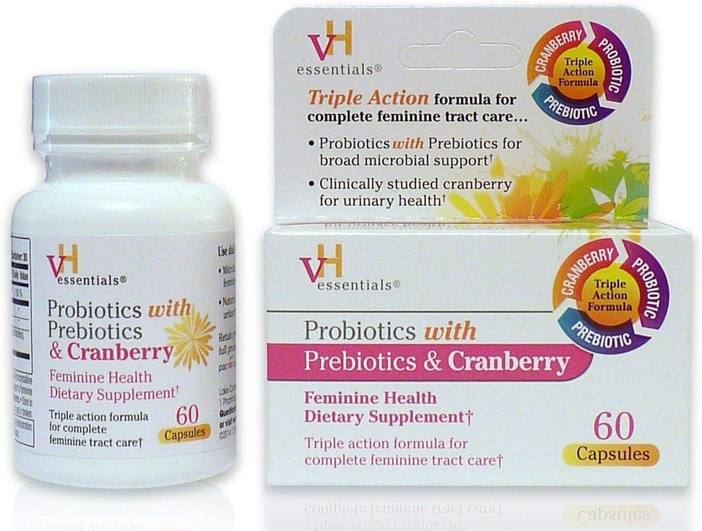 vH Essentials Probiotika med prebiotika og Cranberry Feminine Helse Supplement - 60 Kapsler 1-pakke