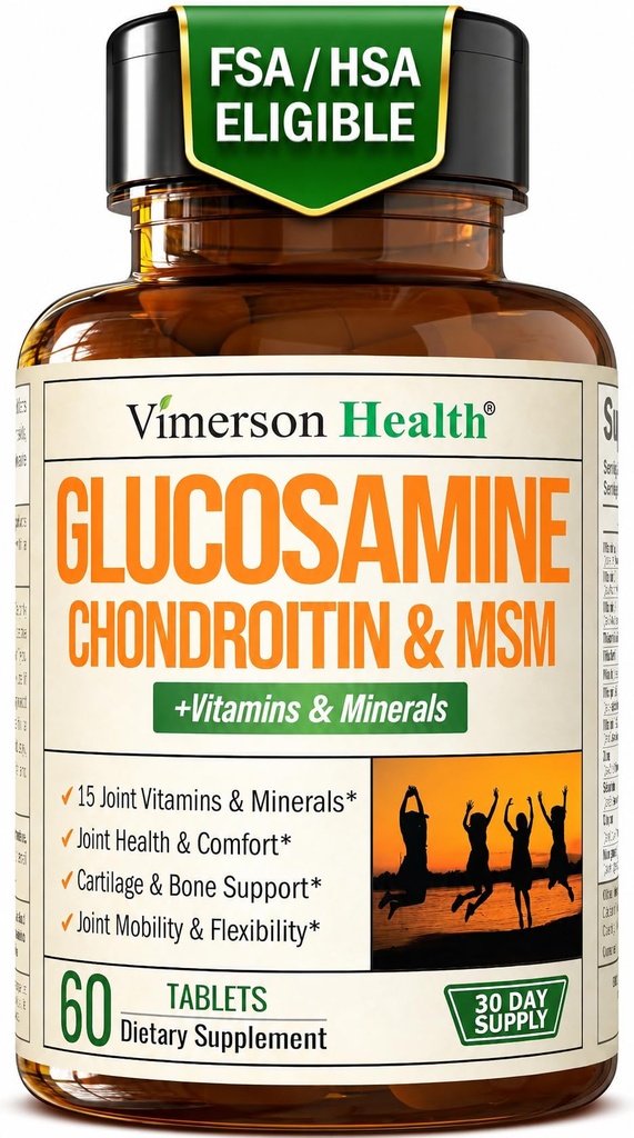 Glukosamine Chondroitin MSM Supplement - Avanserte felles kosttilskudd for menn og kvinner w/Glucosamine Sulfate 1000 mg, Chondroitin Sulfate & MSM, vitamin B12 og mer for felles helse - FSA kvalifisert