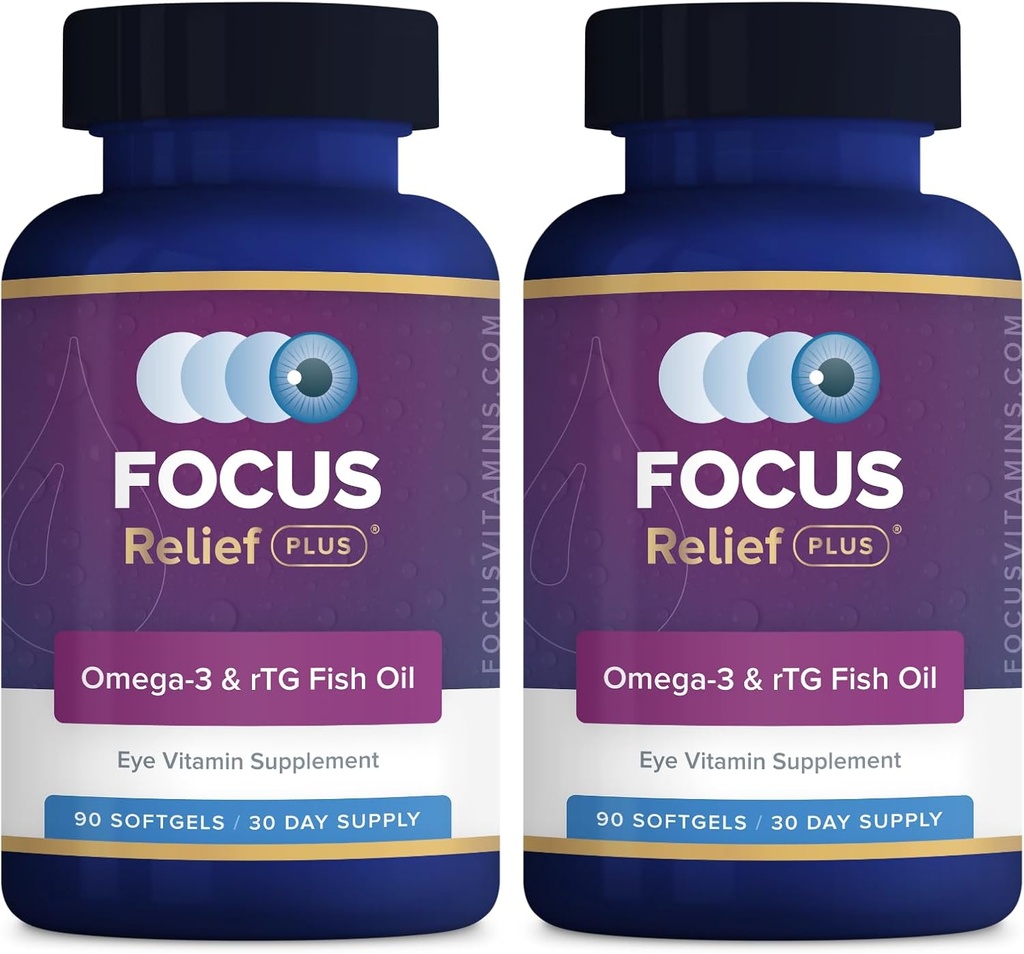 Focus Relief Plus Tørr Øye Formel (180 ct. 60 dagers forsyning) Omega 3 Supplement - Tørr Eye Relief Supplement - Omega 3 Fiskeolje