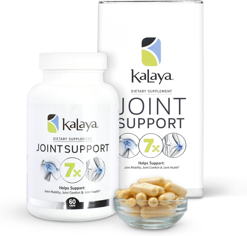 Kalaya 7X felles støtte Supplement - Designet av medisinske profesjonelle - for ledd, bein helse og muskel støtte - med gurkemeie, kollagen og vitamin C - 60 ct