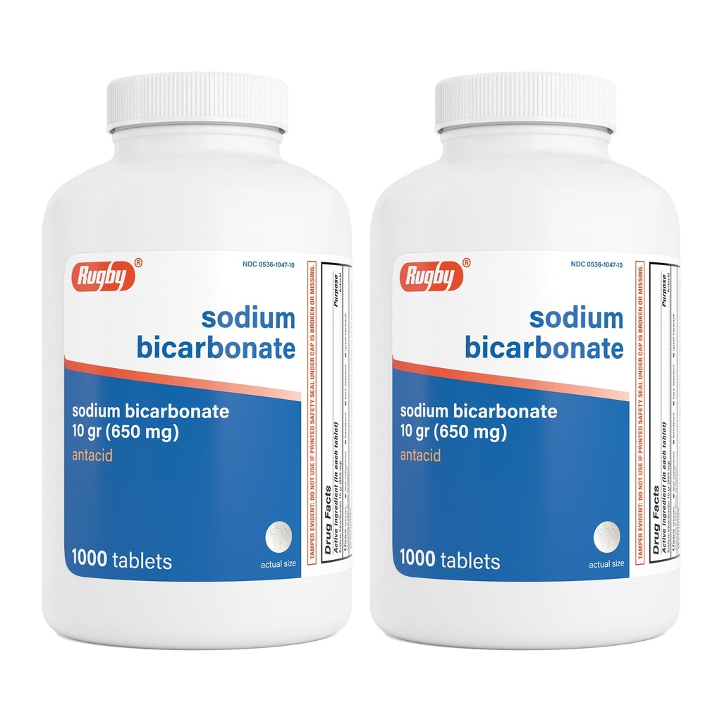 Rugby Sodium Bikarbonat 650 mg Antacid Tabletter - Relief for Heartburn, Sour Mage & Indigestion, 1000 Count (2-Pack)