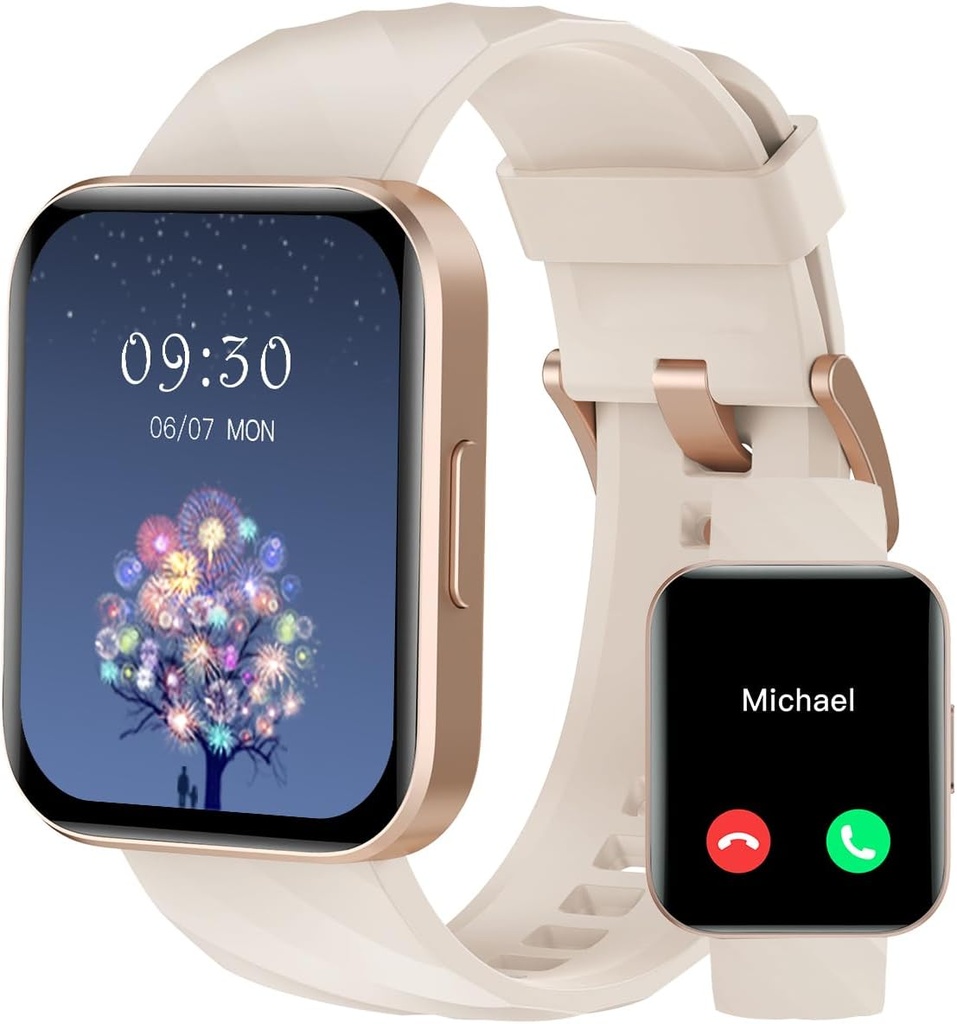 RUIMEN Smart Klokker For Kvinner Menn (Svar / Gjør kall) Kompatibel med iPhone / Android telefoner, 1.85" HD-skjerm Fitness Tracker hjertefrekvens Monitor 100 + Sports Tracker Watch Vanntett (Milky Hvit)